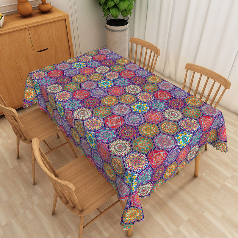 Lofaris Vibrant Tradition Flower Hexagon Rectangle Tablecloth