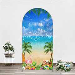 Lofaris Vibrant Tropical Beach Ocean Palm Trees Flamingo Round Top Arch Backdrop Summer Luau Party Decor