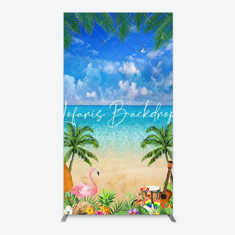 Lofaris Vibrant Tropical Beach Ocean with Palm Trees and Flamingo Rectangle Arch Backdrop Summer Luau Party Decor