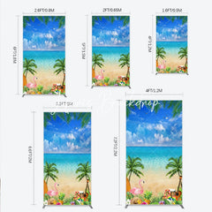 Lofaris Vibrant Tropical Beach Ocean with Palm Trees and Flamingo Rectangle Arch Backdrop Summer Luau Party Decor