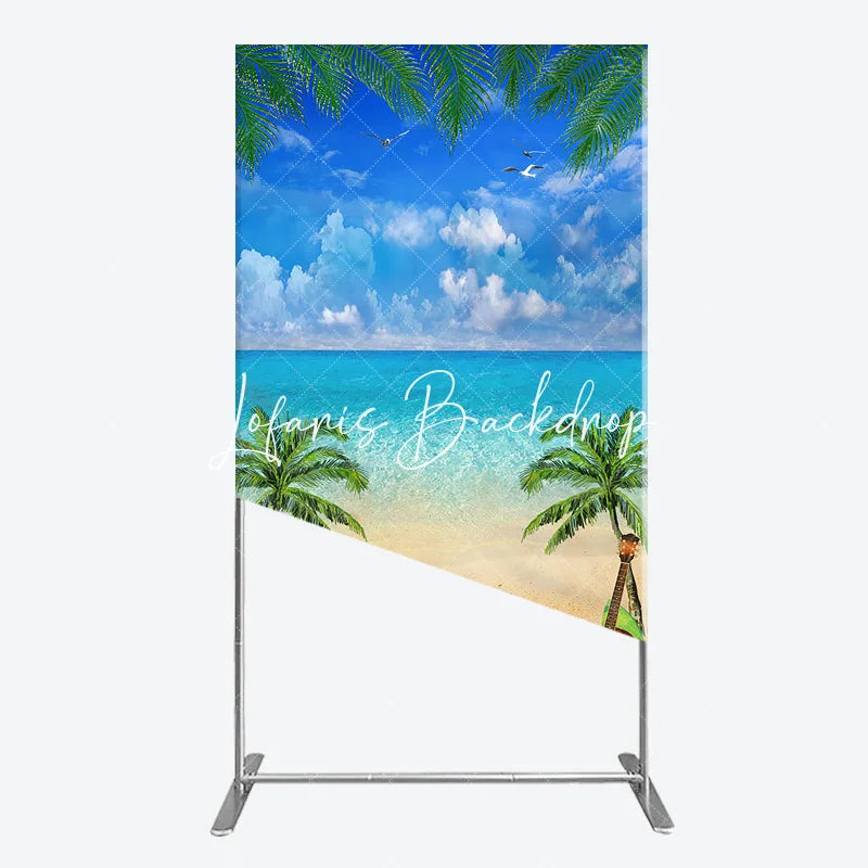 Lofaris Vibrant Tropical Beach Ocean with Palm Trees and Flamingo Rectangle Arch Backdrop Summer Luau Party Decor