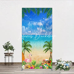 Lofaris Vibrant Tropical Beach Ocean with Palm Trees and Flamingo Rectangle Arch Backdrop Summer Luau Party Decor