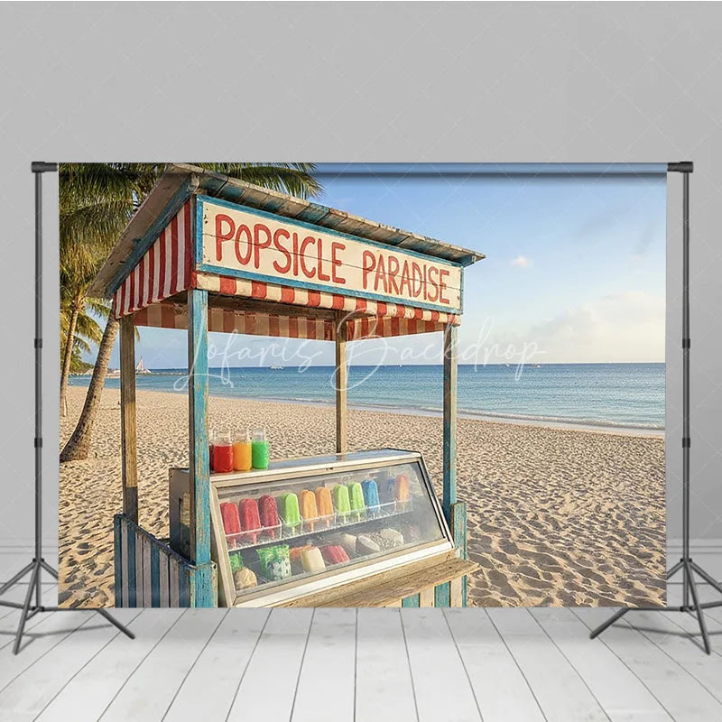 Lofaris Vibrant Tropical Beach Popsicle Stand Photography Backdrop Summer Paradise Ocean Palm Trees Decor