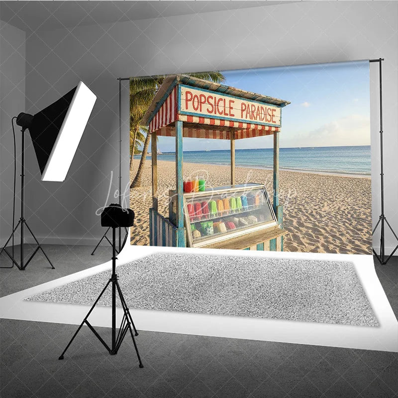 Lofaris Vibrant Tropical Beach Popsicle Stand Photography Backdrop Summer Paradise Ocean Palm Trees Decor