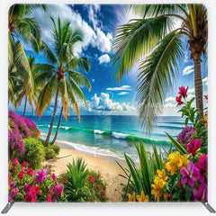 Lofaris Vibrant Tropical Beach with Palm Trees and Ocean Waves Square Double-Sided Backdrop Scenic Summer Party Decor