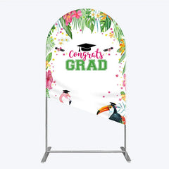 Lofaris Vibrant Tropical Graduation Arch Backdrop with Flamingo Toucan and Congrats GRAD Text for Festive Party Decor