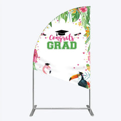 Lofaris Vibrant Tropical Graduation Half Moon Arch Backdrop with Flamingo Toucan and Congrats GRAD Text for Festive Party Decor