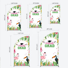 Lofaris Vibrant Tropical Graduation Half Moon Arch Backdrop with Flamingo Toucan and Congrats GRAD Text for Festive Party Decor
