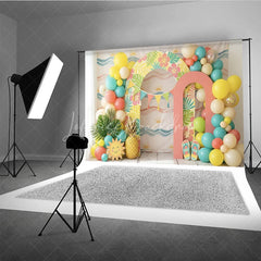 Lofaris Vibrant Tropical Hawaiian Photography Backdrop with Hibiscus Flowers and Palm Leaves Balloons for Summer Party Decor