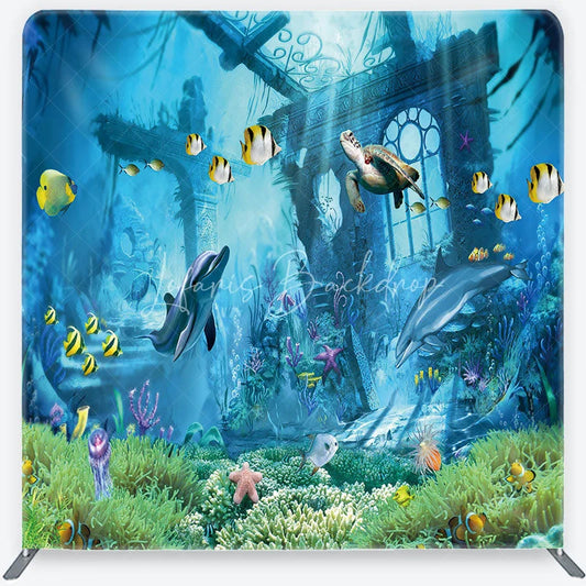 Lofaris Vibrant Underwater World Square Double-Sided Backdrop with Dolphins and Sea Turtle Ocean Theme Party Decor