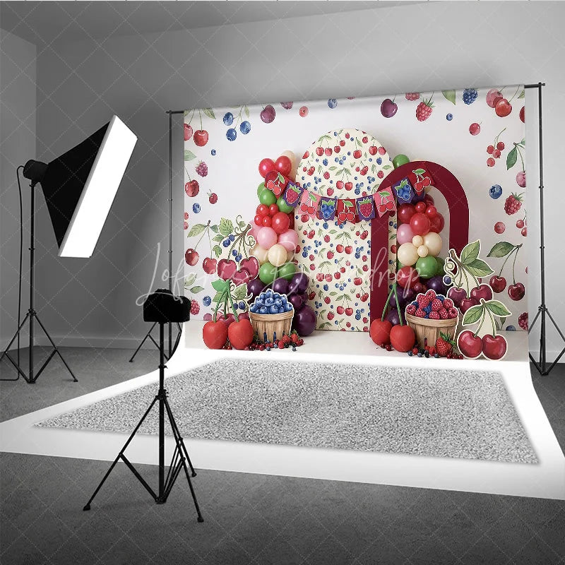 Lofaris Vibrant Watercolor Berry Photography Backdrop Sweet Cherry and Blueberry Theme for Birthday Party Decor