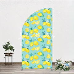 Lofaris Vibrant Watercolor Lemon and Blossom Pattern Half Moon Arch Backdrop Fresh Summer Citrus Party Decor
