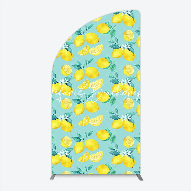 Lofaris Vibrant Watercolor Lemon and Blossom Pattern Half Moon Arch Backdrop Fresh Summer Citrus Party Decor