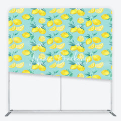 Lofaris Vibrant Watercolor Lemon and Green Leaves with Blossoms Square Double-Sided Backdrop Fresh Citrus Summer Party Decor