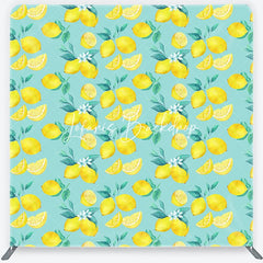 Lofaris Vibrant Watercolor Lemon and Green Leaves with Blossoms Square Double-Sided Backdrop Fresh Citrus Summer Party Decor