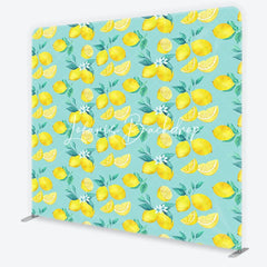 Lofaris Vibrant Watercolor Lemon and Green Leaves with Blossoms Square Double-Sided Backdrop Fresh Citrus Summer Party Decor