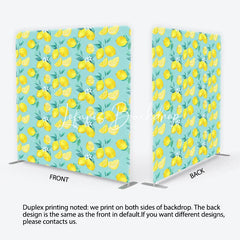 Lofaris Vibrant Watercolor Lemon and Green Leaves with Blossoms Square Double-Sided Backdrop Fresh Citrus Summer Party Decor