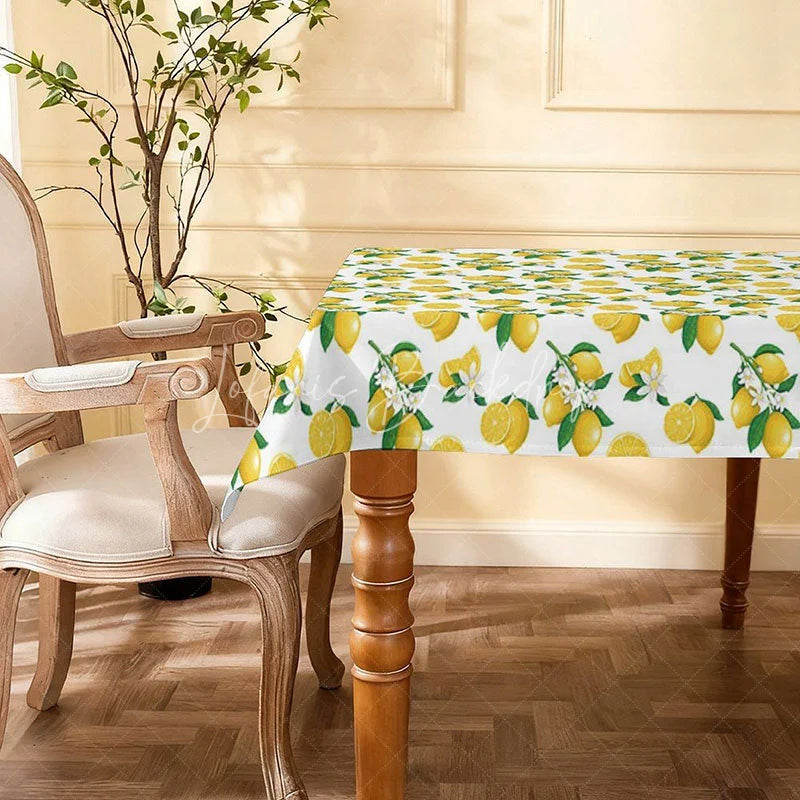 Lofaris Vibrant Yellow Lemon Floral Rectangle Tablecloth Summer Fruit Blossom Kitchen Dining Party Table Decor