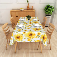 Lofaris Vibrant Yellow Sunflower Rectangle Tablecloth Summer Floral and Green Leaf Table Cover Farmhouse Decor