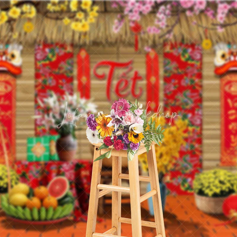 Lofaris Vietnamese Lunar New Year Tet Backdrop Traditional Yellow Apricot Blossom Background Spring Festival Party Decoration