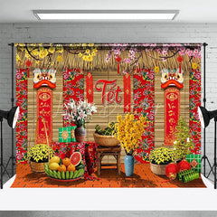 Lofaris Vietnamese Lunar New Year Tet Backdrop Traditional Yellow Apricot Blossom Background Spring Festival Party Decoration