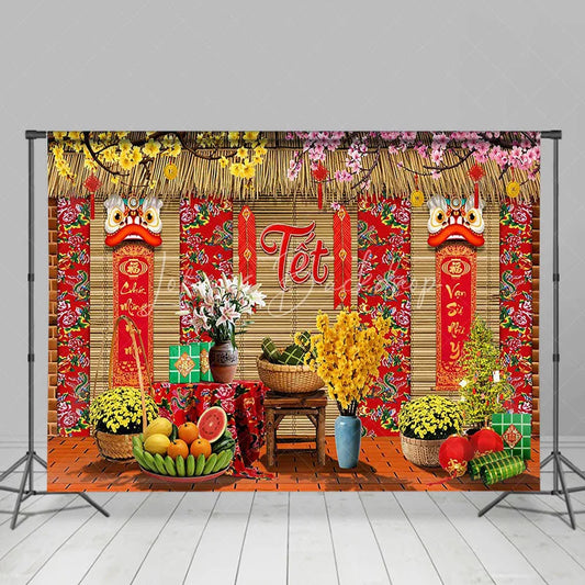 Lofaris Vietnamese Lunar New Year Tet Backdrop Traditional Yellow Apricot Blossom Background Spring Festival Party Decoration