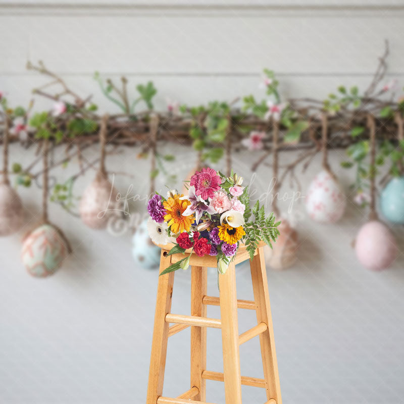 Lofaris Vine Hanging Colorful Eggs Simple Easter Backdrop