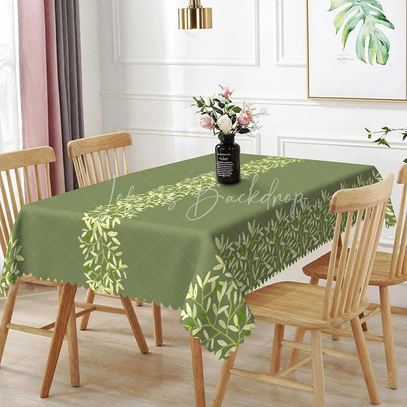 Lofaris Vine Stripe Rectangle Tablecloth Sage Green Leaf Pattern Dining Table Cloth Decor