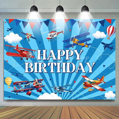 Lofaris Vintage Airplane Birthday Backdrop Blue Sky with Clouds Pilot Aviation Theme Party Photo Props