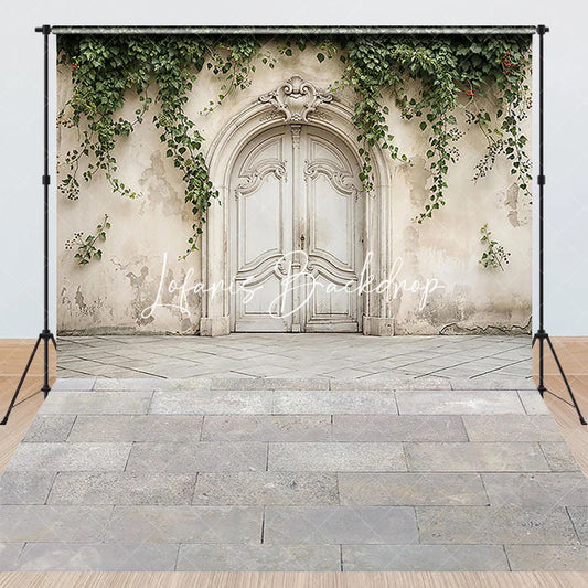 Lofaris Vintage Arch Door Ivy Distressed Wall Combo Set Backdrop Stone Floor Outdoor Photography Prop