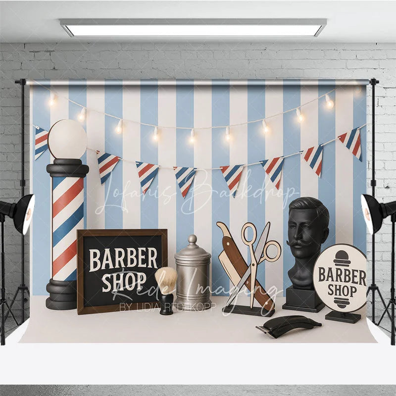 Lofaris Vintage Barber Shop and Classic Stripe Photo Backdrop Gentleman Style Birthday Photography Background