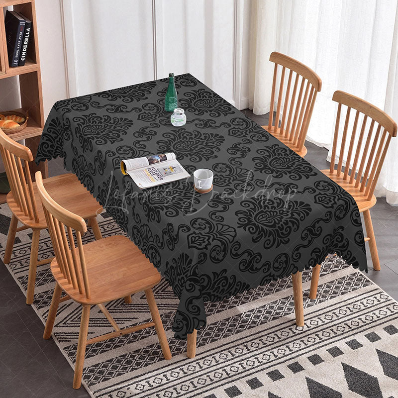 Lofaris Vintage Black Damask Rectangle Tablecloth For Kitchen