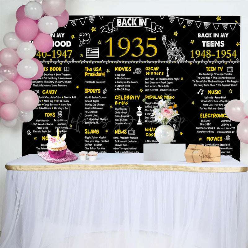 Lofaris Vintage Black Gold Poster 90th Birthday Backdrop