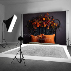 Lofaris Vintage Black Headboard Photography Backdrop Moody Autumn Floral Arrangement Dark and Romantic Fall Photo Prop