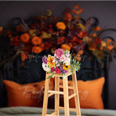 Lofaris Vintage Black Headboard Photography Backdrop Moody Autumn Floral Arrangement Dark and Romantic Fall Photo Prop