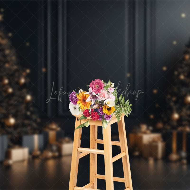 Lofaris Vintage Black Wall Gift Xmas Tree Christmas Backdrop