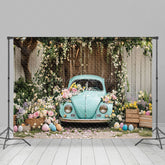 Lofaris Vintage Blue Car Floral Egg Decor Rustic Backdrop