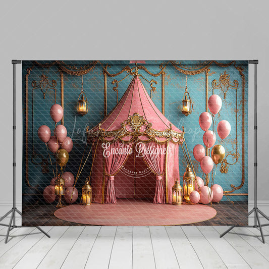 Lofaris Vintage Blue Wall Carnival Cake Smash Photo Backdrop