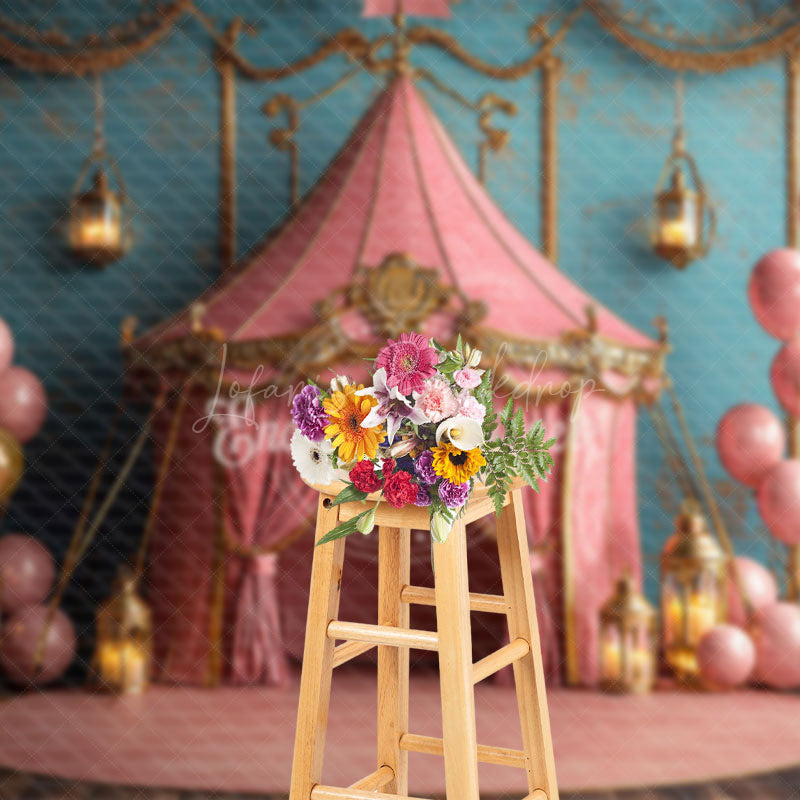 Lofaris Vintage Blue Wall Carnival Cake Smash Photo Backdrop
