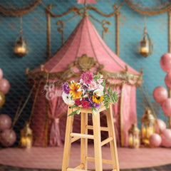 Lofaris Vintage Blue Wall Carnival Cake Smash Photo Backdrop