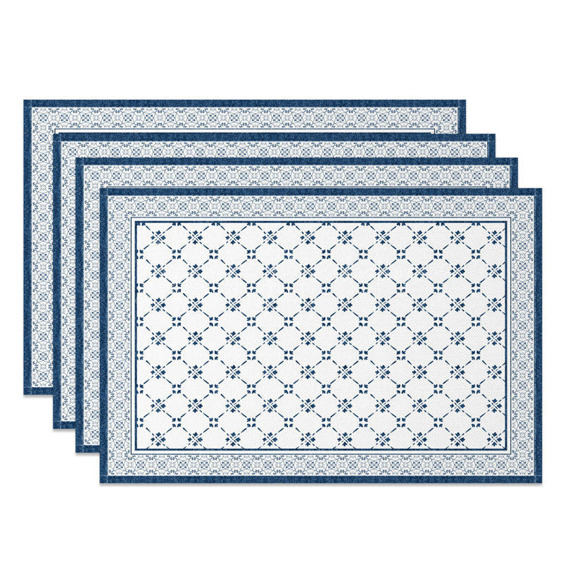 Lofaris Vintage Blue White Boho Print Set Of 4 Placemats