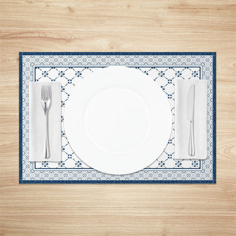 Lofaris Vintage Blue White Boho Print Set Of 4 Placemats