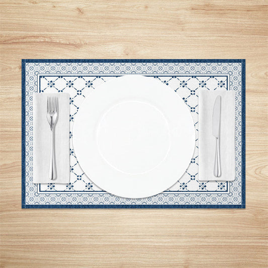 Lofaris Vintage Blue White Boho Print Set Of 4 Placemats