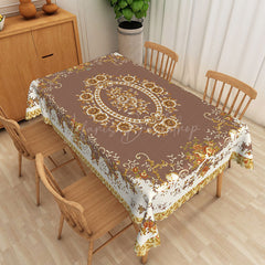 Lofaris Vintage Brown Beige Rose Motif Rectangle Tablecloth