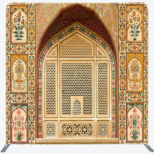 Lofaris Vintage Brown Floral Arched Square Tension Backdrop