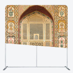 Lofaris Vintage Brown Floral Arched Square Tension Backdrop