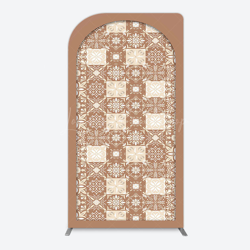 Lofaris Vintage Brown Plaid Floral Pattern Arch Backdrop
