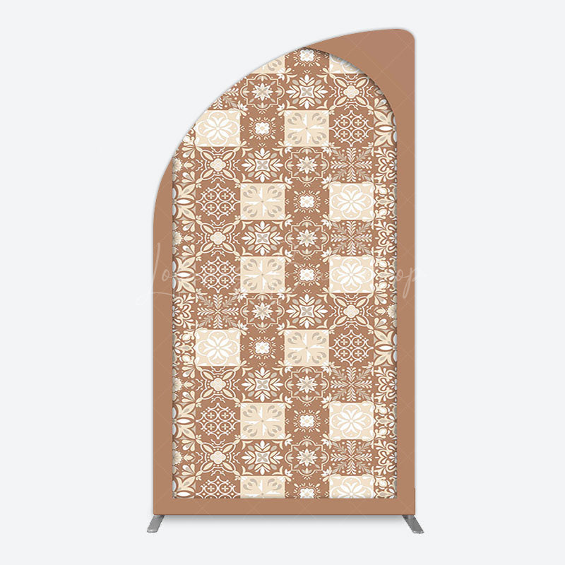 Lofaris Vintage Brown Plaid Floral Pattern Arch Backdrop