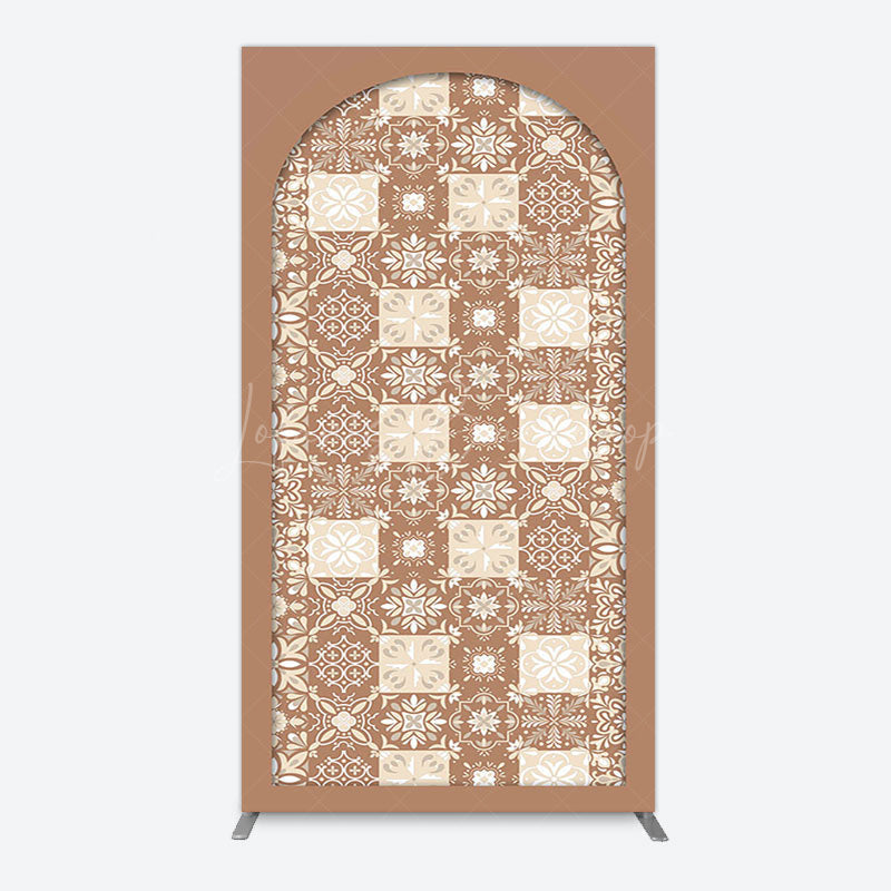 Lofaris Vintage Brown Plaid Floral Pattern Arch Backdrop