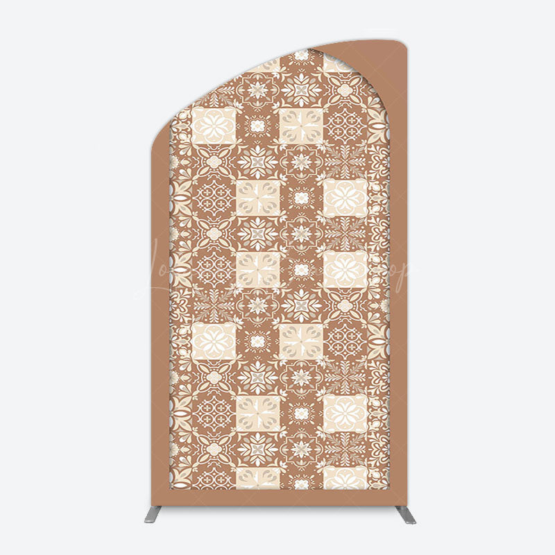 Lofaris Vintage Brown Plaid Floral Pattern Arch Backdrop